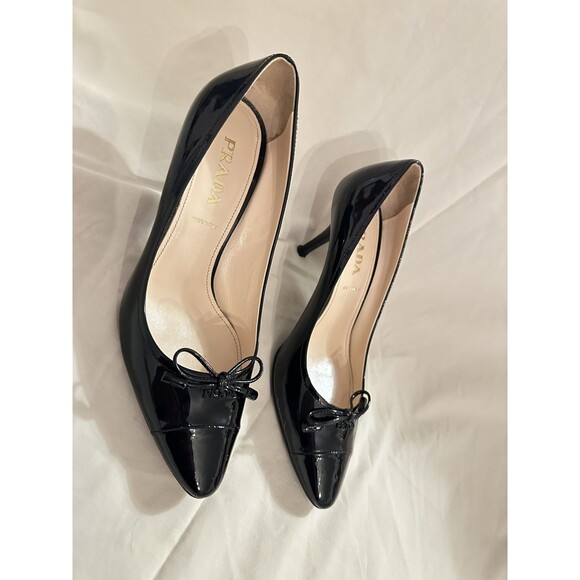 Auth Prada Black Patent Leather Heels Women’s Gorgeous Pumps Size 37.5-New - Picture 9 of 16